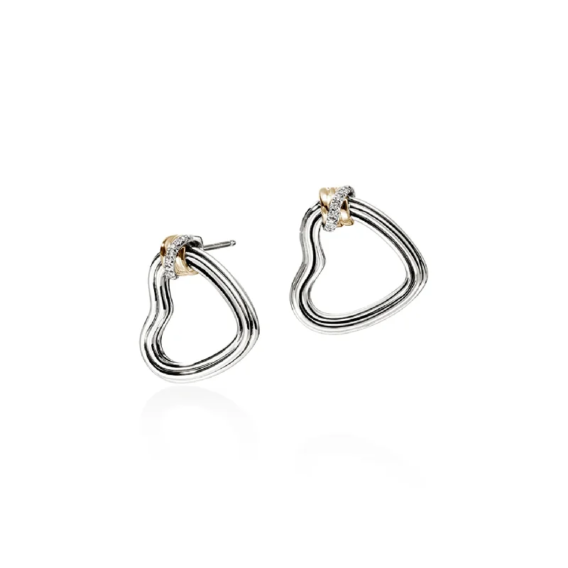 Best hoop earrings with smooth ceramic finishes for a polished, clean style-John Hardy Bamboo Mixed Metals Diamond Heart Earrings