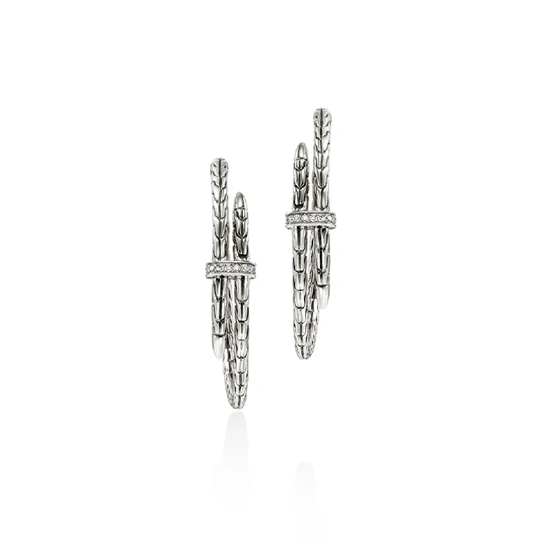 Hoop earrings with textured gold for a refined and sophisticated aesthetic-John Hardy Spear Sterling Silver Diamond Hoop Earrings, 34mm