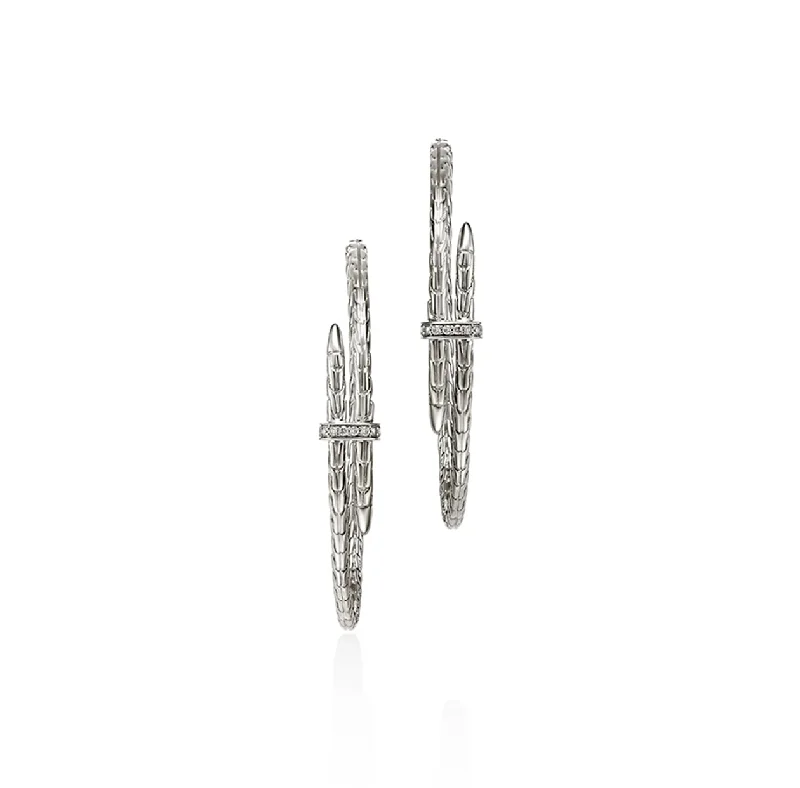 Best hoop earrings with vintage coins for a retro, antique-inspired style-John Hardy Spear Sterling Silver Diamond Hoop Earrings, 45mm