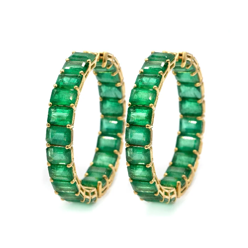 Best hoop earrings with geometric hexagon shapes for a modern, angular look-Jumbo Emerald Eternity Hoops