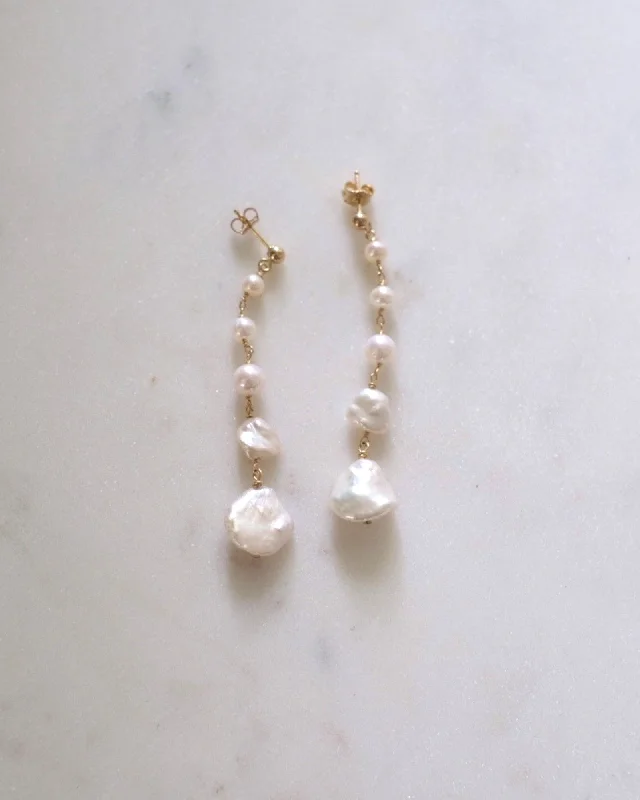 Hoop earrings with satin finishes for a smooth and elegant appearance-Keshi Pearl Long Earrings