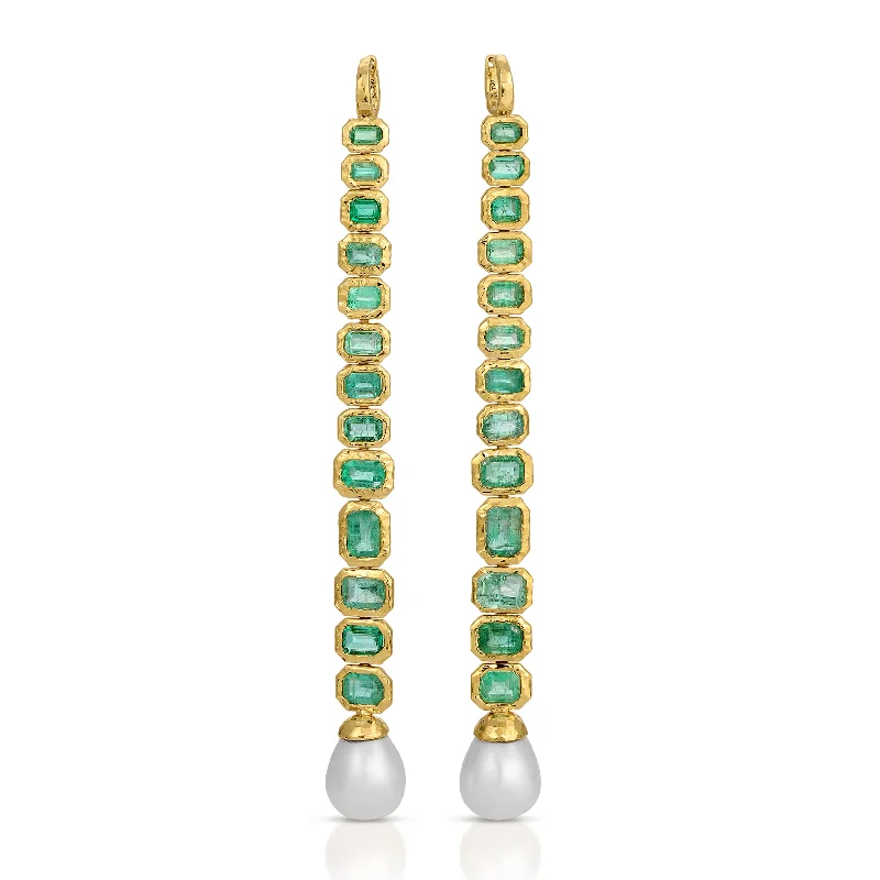 Hoop earrings with textured finishes for a vintage and classic style-King Palm Emerald and Pearl Earrings