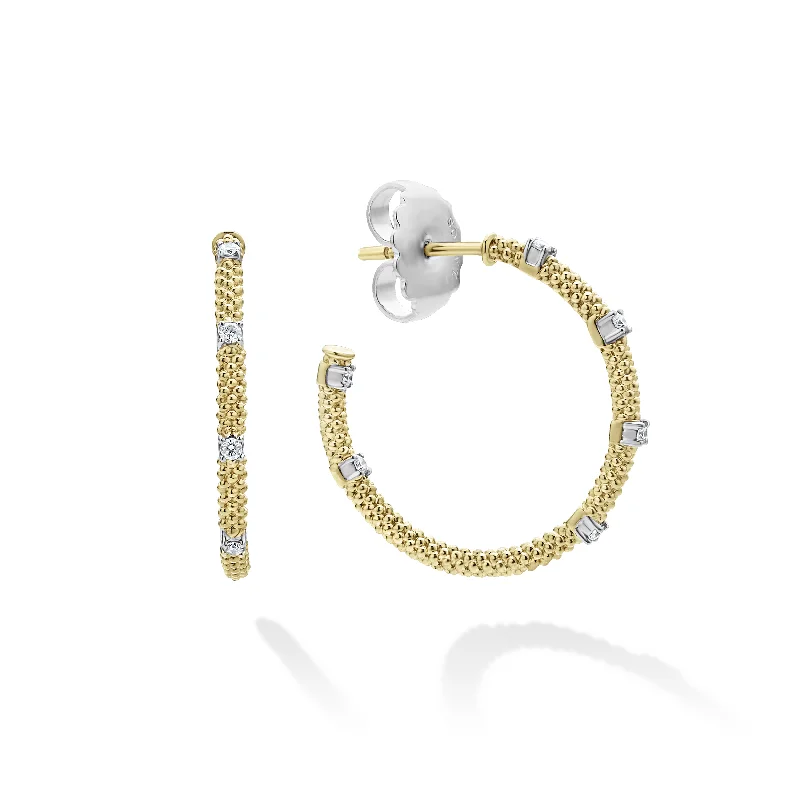 Best hoop earrings with hammered gold for a rustic yet elegant look-LAGOS Signature Caviar 18K Gold Superfine Diamond Hoop Earrings