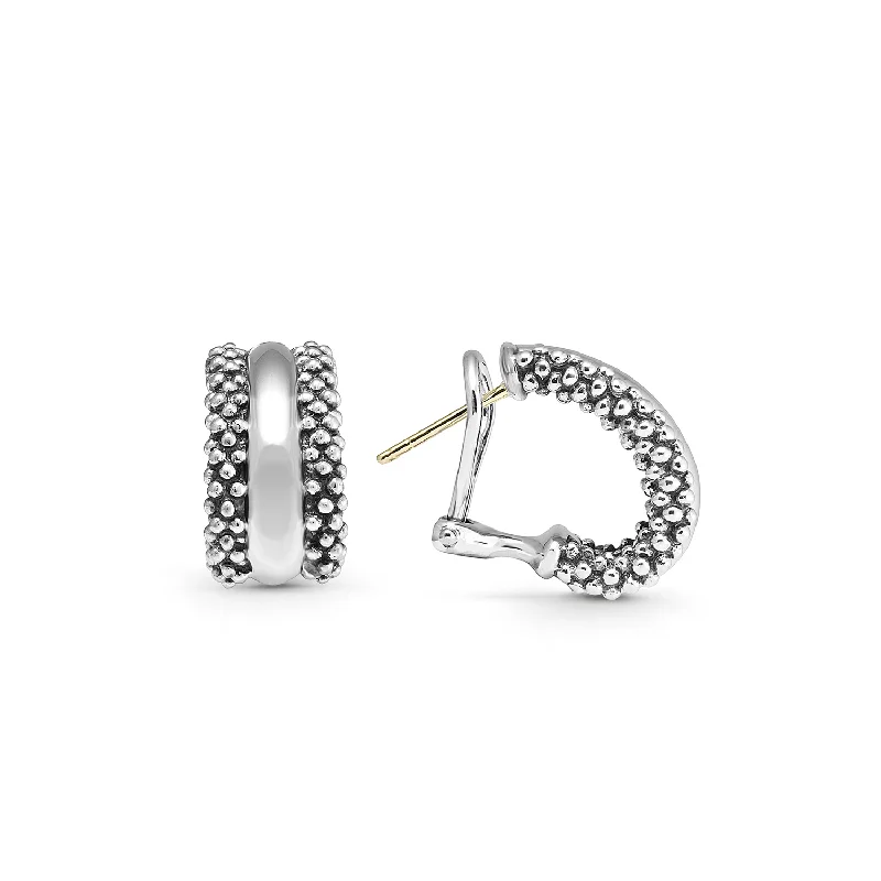 Hoop earrings with removable pendants for a versatile and customizable accessory-LAGOS Signature Caviar Silver Station Caviar Huggie Earrings