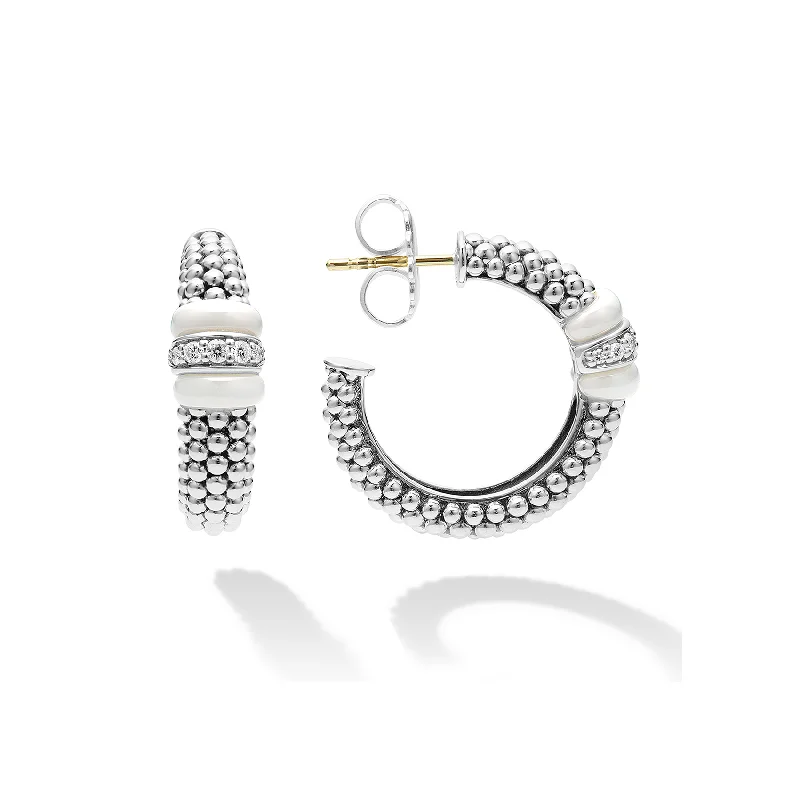 Hoop earrings with a chunky design for a bold and trendy statement-LAGOS White Caviar Ceramic Caviar Diamond Hoop Earrings