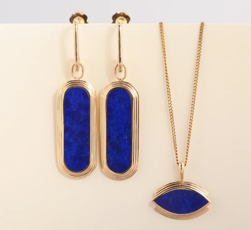 Best hoop earrings with floral designs for a feminine and delicate look-Lapis Earring + Pendant Set