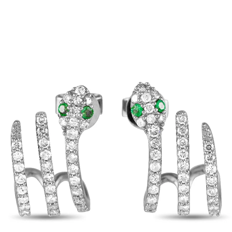 Hoop earrings with abstract shapes for an artistic and creative touch-LB Exclusive 14K White Gold 0.90ct Diamond and Emerald Serpent Earrings ER28507-W