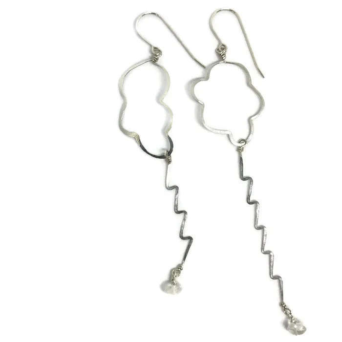 Hoop earrings with leather accents for a sleek and bold combination-Long Cloud Bolt Earrings