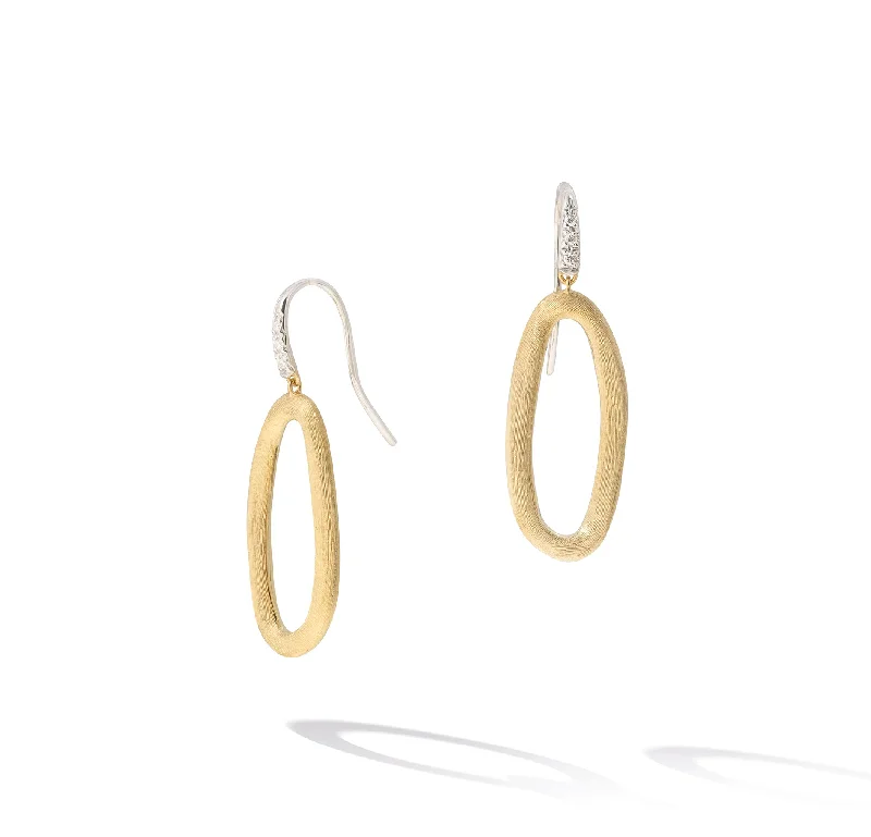 Hoop earrings with a matte finish for a sleek and sophisticated appearance-Marco Bicego Jaipur Mixed Metals Oval Link Diamond Hook Earrings