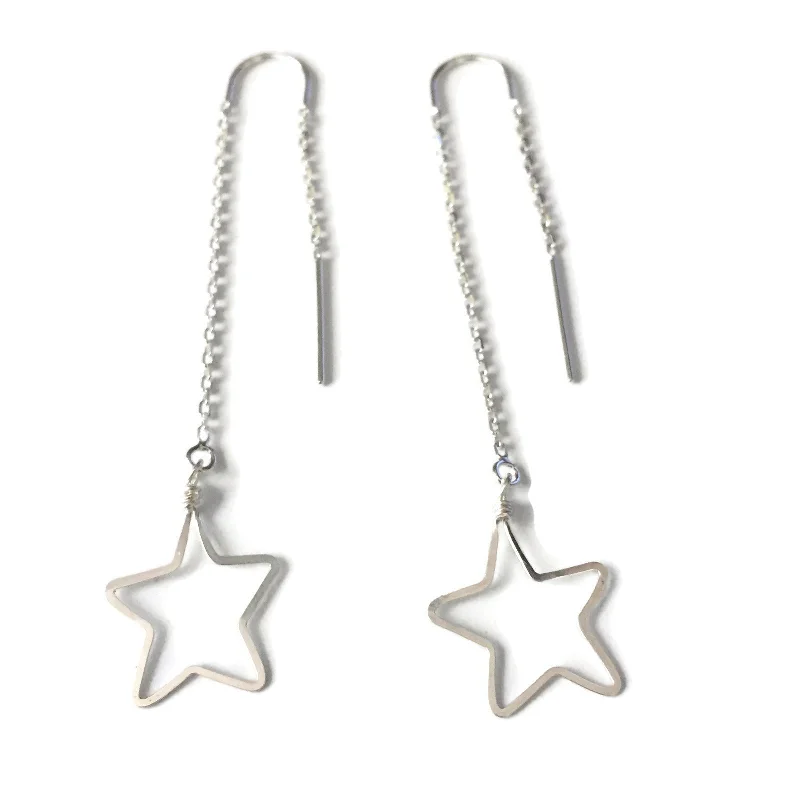 Small hoop earrings for a delicate and understated everyday wear-Medium Star Threader Earrings