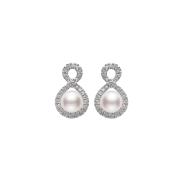 Hoop earrings with tortoiseshell designs for a chic and classic style-Mikimoto Cherish White Gold Akoya Pearl and Diamond Twist Earrings