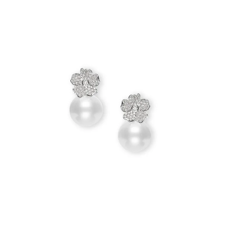 Stylish hoop earrings with diamond accents for an elegant and sparkling effect-Mikimoto Cherry Blossom White South Sea Pearl and Diamond Earrings