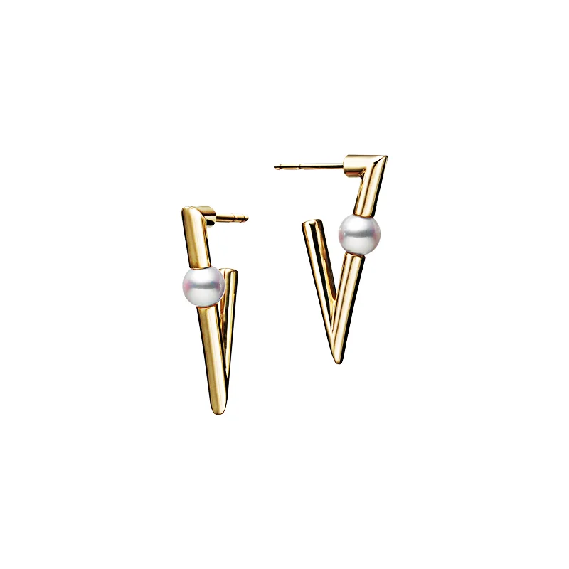 Hoop earrings with textured gold for a refined and sophisticated aesthetic-Mikimoto V Code Yellow Gold Akoya Pearl Earrings