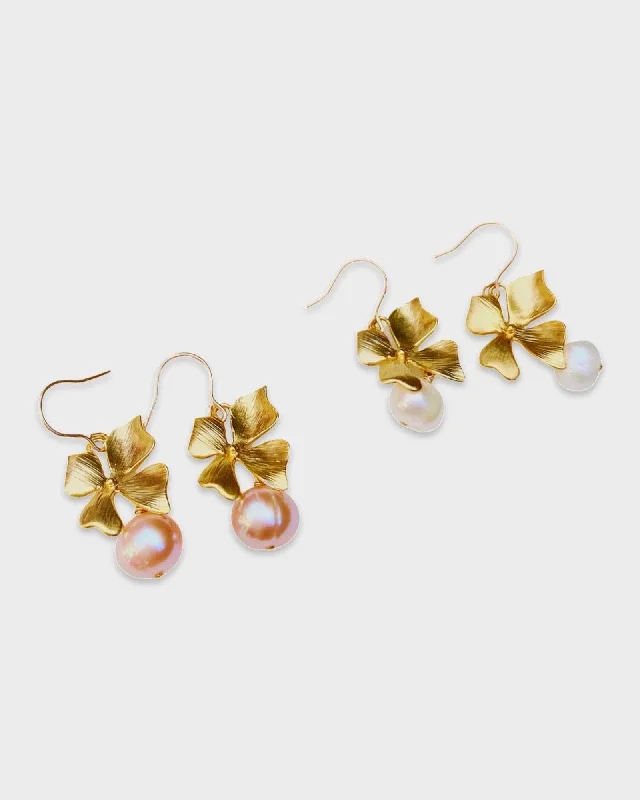 Best hoop earrings with gold-plated finishes for an affordable luxury vibe-Mini Floral Pearl Earrings