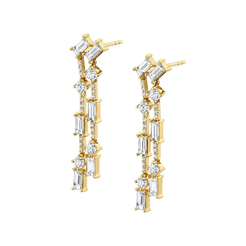 Hoop earrings with leather accents for a sleek and bold combination-Montage Baguette Chandelier Pave Earrings