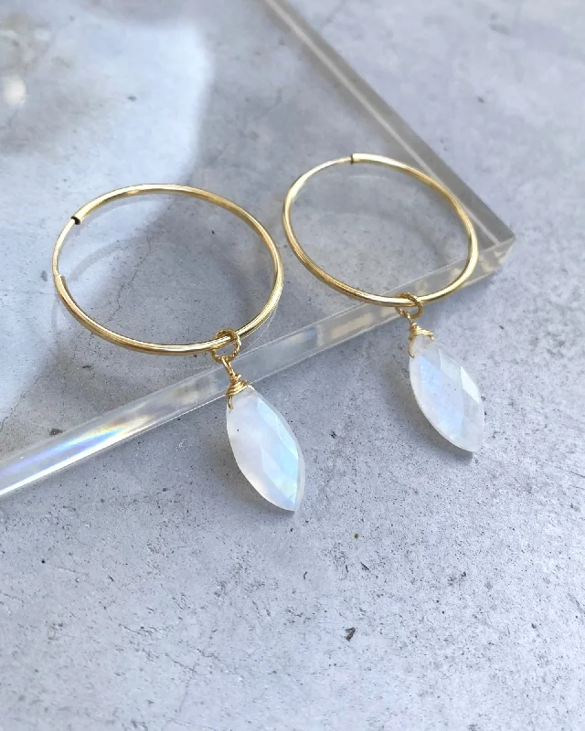 Best hoop earrings with tribal designs for a cultural and exotic aesthetic-Moonstone Marquise-cut Hoops