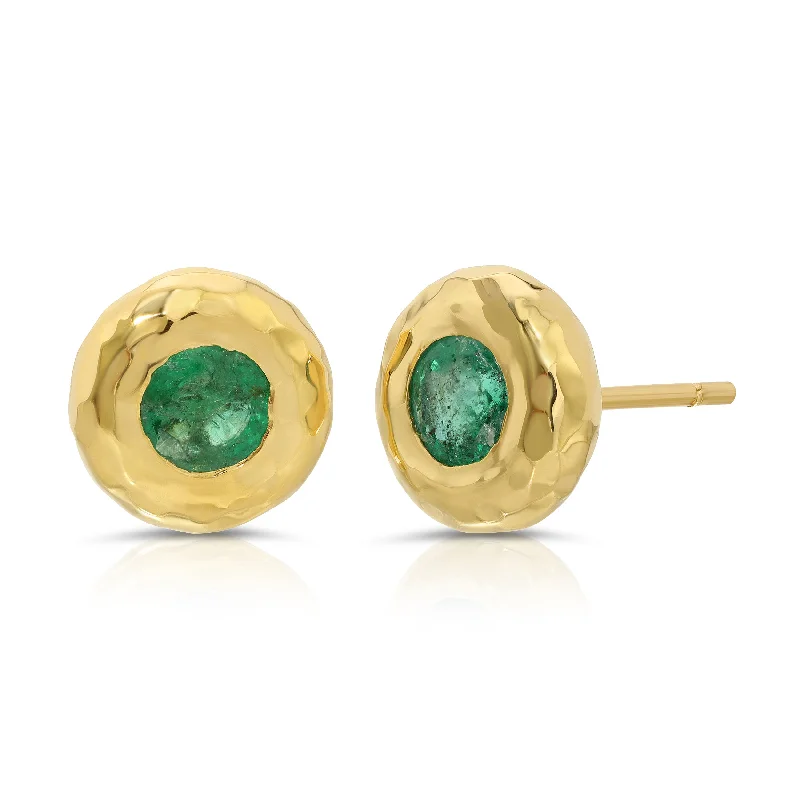 Hoop earrings with hammered copper for a warm and rustic aesthetic-Jumbo Nesting Gem Studs - Emerald