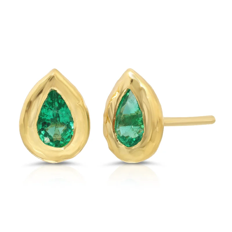 Best hoop earrings with snake-inspired designs for an edgy and fierce vibe-Nesting Gem Studs - Emerald Pear