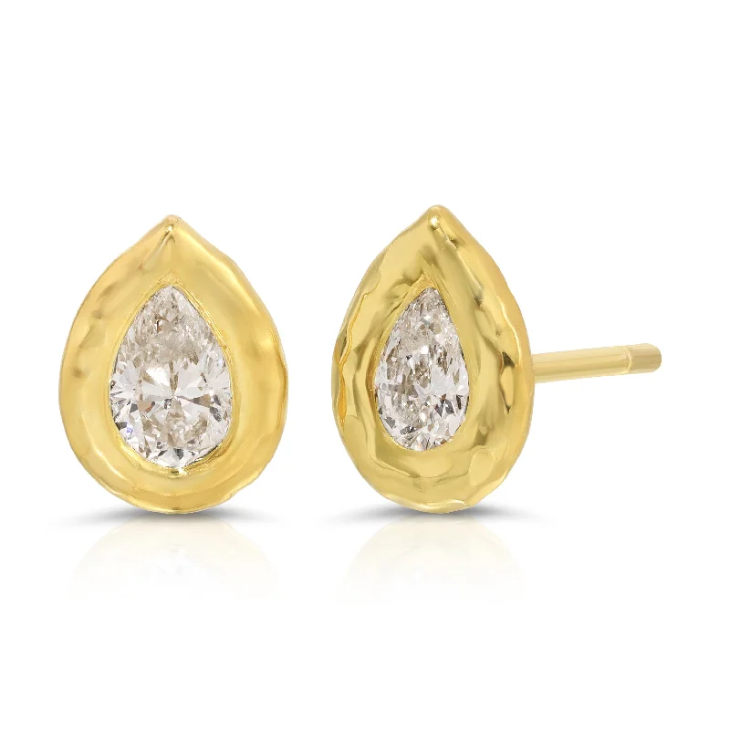 Hoop earrings with textured gold for a refined and sophisticated aesthetic-Nesting Gem Studs - Diamond Pear