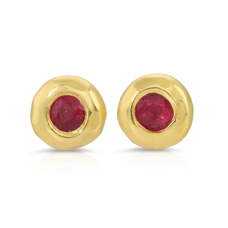 Hoop earrings with floral motifs for a feminine and nature-inspired look-Nesting Gem Studs - Ruby