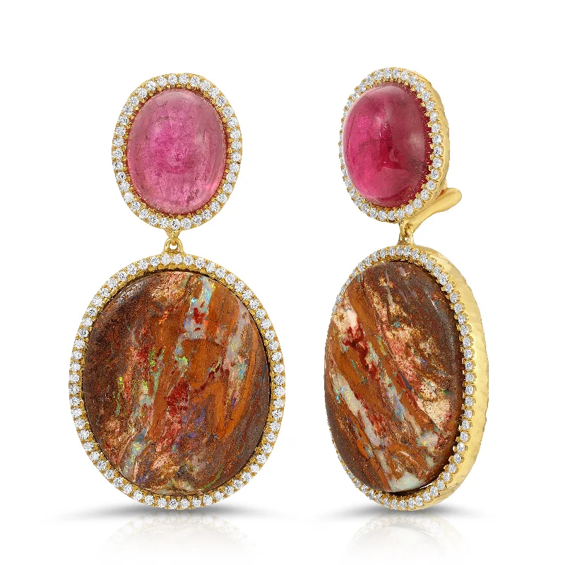 Best hoop earrings with Swarovski crystals for added sparkle and luxury-Opal, Rubellite & Diamond Earrings