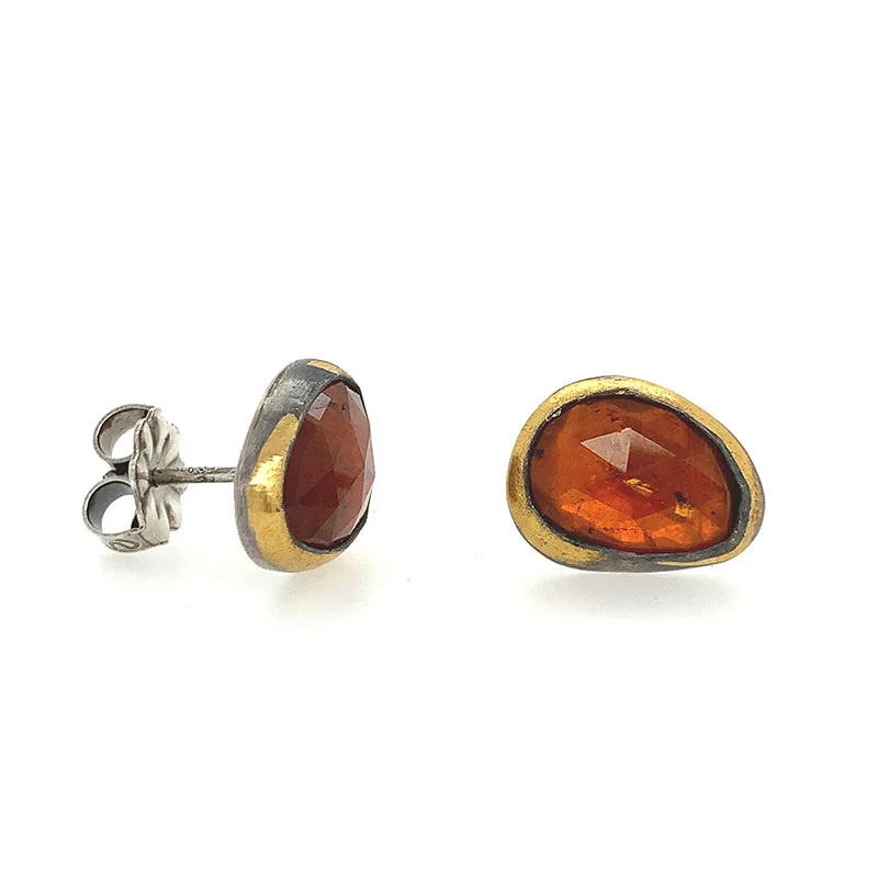 Hoop earrings with luxe velvet finishes for a rich and luxurious touch-Orange Kyanite Fold Studs