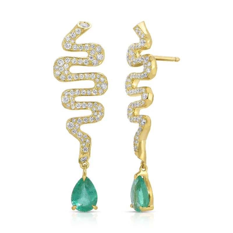 Hoop earrings with hammered copper for a warm and rustic aesthetic-Pavé Diamond & Emerald Pacific Coast Earrings