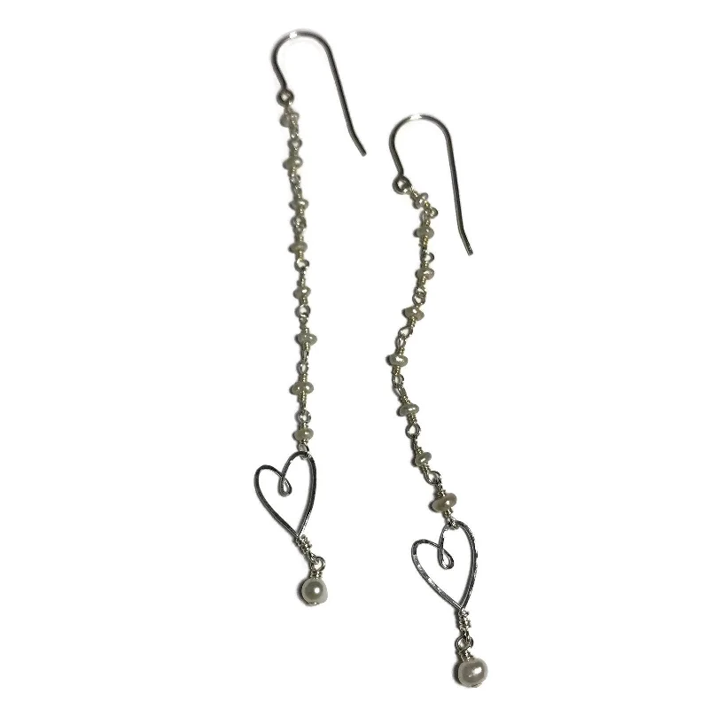 Hoop earrings with heart-shaped frames for a romantic and feminine look-Pearl Long Tiny Heart Earrings