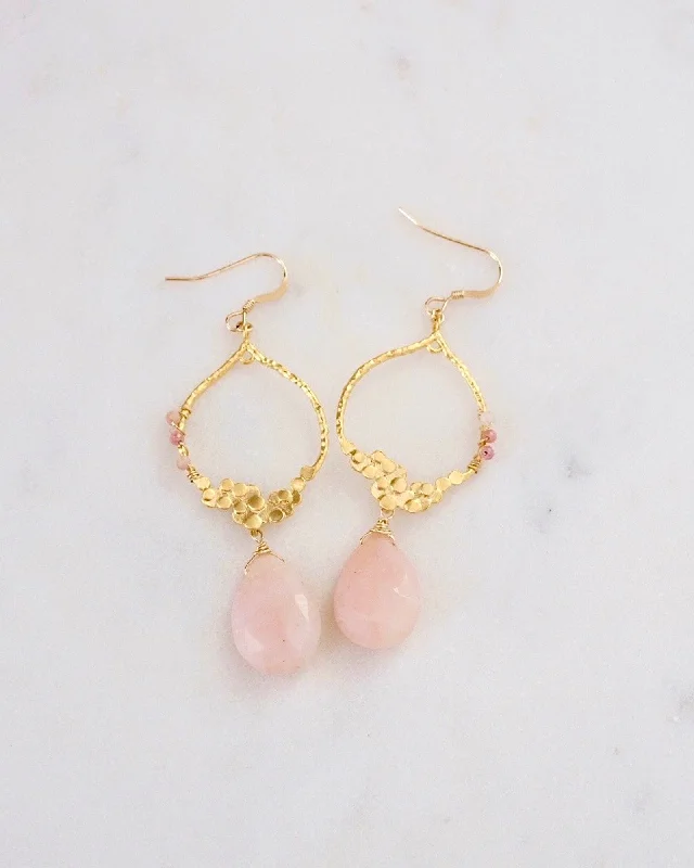 Hoop earrings with satin finishes for a smooth and elegant appearance-Pink Opal Chandelier Earrings