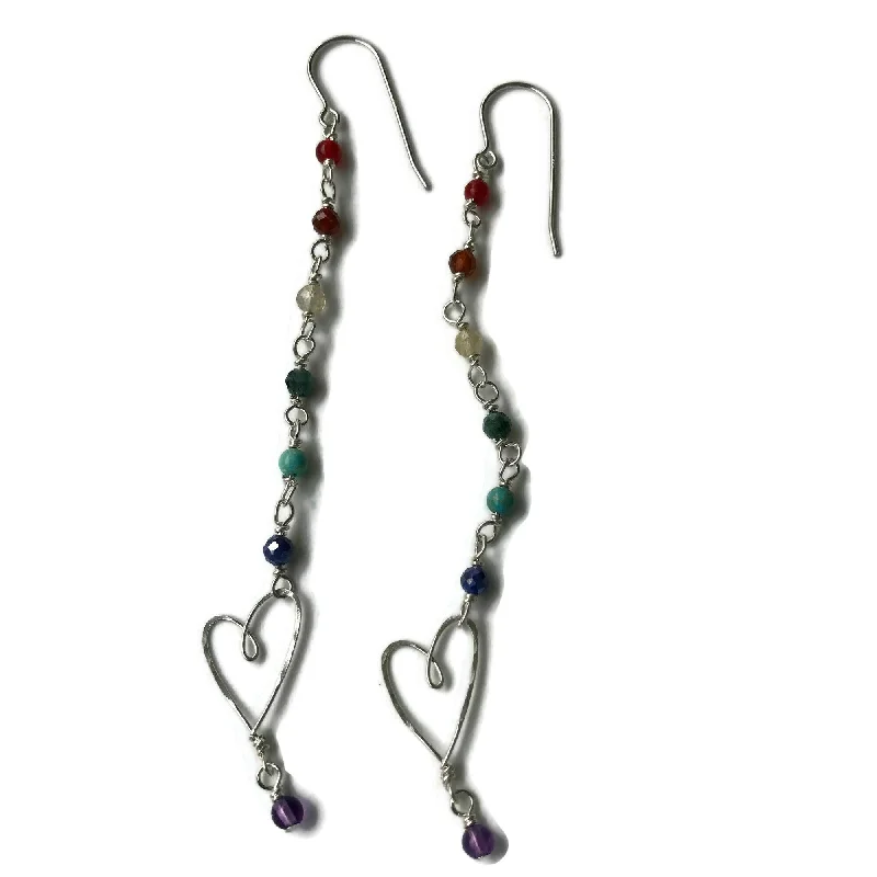 Hoop earrings with rhinestone-studded rims for a glamorous touch-Rainbow Long Tiny Heart Earrings