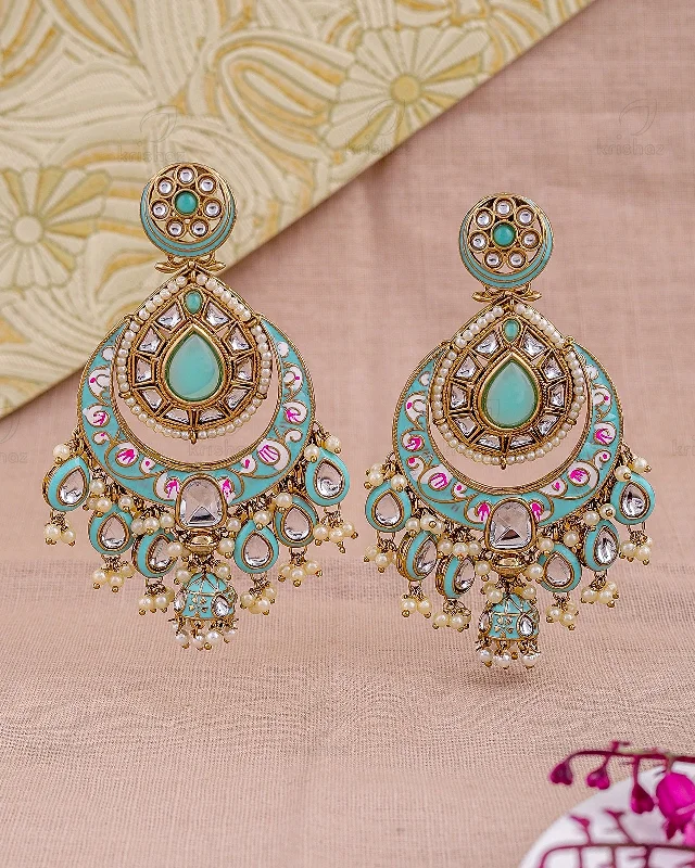 Hoop earrings with luxe velvet finishes for a rich and luxurious touch-Razia Kundan Chandbali Earrings - RANG