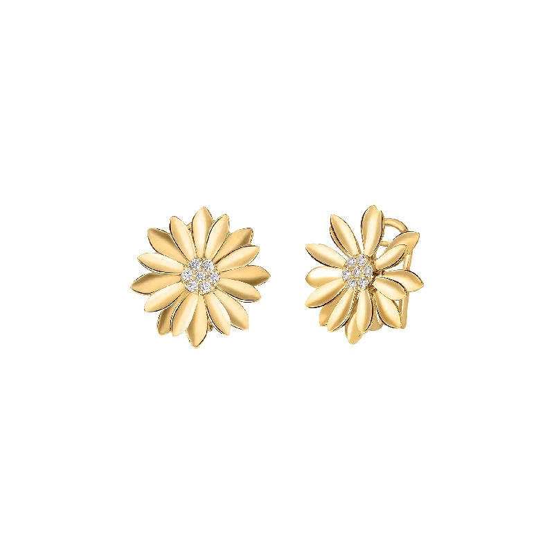 Hoop earrings with artistic filigree designs for an intricate, delicate finish-Roberto Coin Margherita Yellow Gold Diamond Flower Earrings