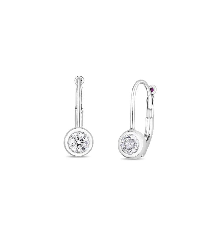 Best hoop earrings with floral designs for a feminine and delicate look-Roberto Coin Tiny Treasures White Gold Diamond Bezel Euro Earrings