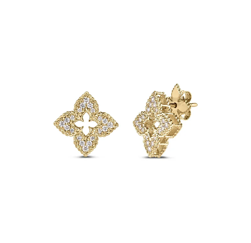 Hoop earrings with hammered textures for a boho-chic and rustic vibe-Roberto Coin Venetian Princess Yellow Gold Diamond Flower Earrings