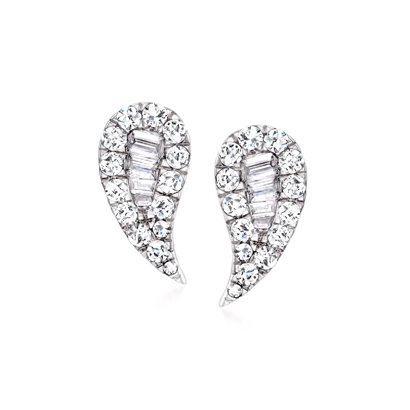 Small hoop earrings for a delicate and understated everyday wear-Ross-Simons Diamond Curved Earrings in 14kt White Gold