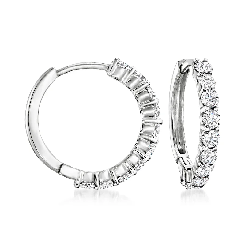 Best hoop earrings with turquoise stones for a bohemian-inspired vibe-Ross-Simons Diamond Hoop Earrings in 14kt White Gold