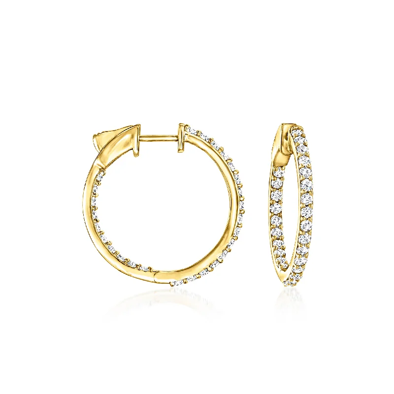 Best hoop earrings with sterling silver for an affordable and chic design-Ross-Simons Diamond Inside-Outside Hoop Earrings in 14kt Yellow Gold