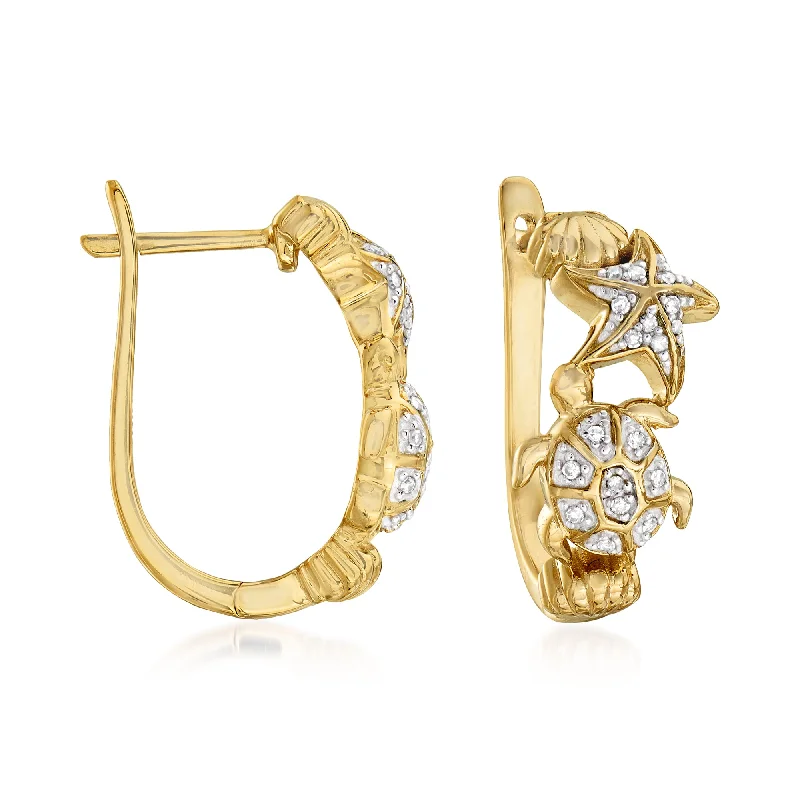 Best hoop earrings with gemstone accents for a colorful and elegant appearance-Ross-Simons Diamond Sea Life Hoop Earrings in 18kt Gold Over Sterling