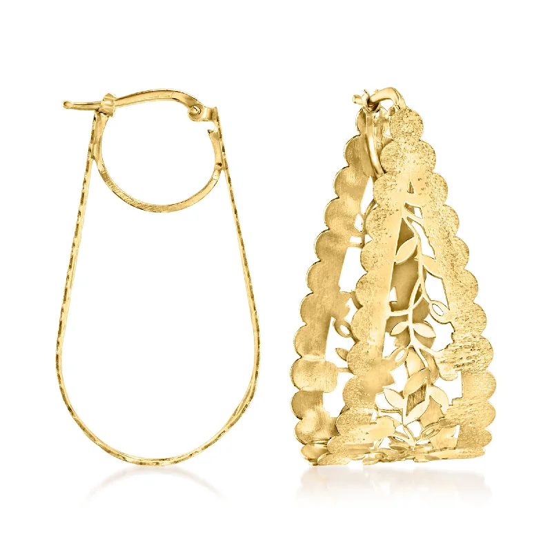 Hoop earrings with textured gold for a refined and sophisticated aesthetic-Ross-Simons Italian 18kt Gold Over Sterling Floral Hoop Earrings