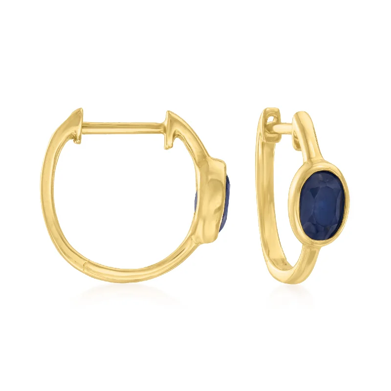 Best hoop earrings with angel wing accents for a spiritual and meaningful design-Ross-Simons Sapphire Hoop Earrings in 14kt Yellow Gold