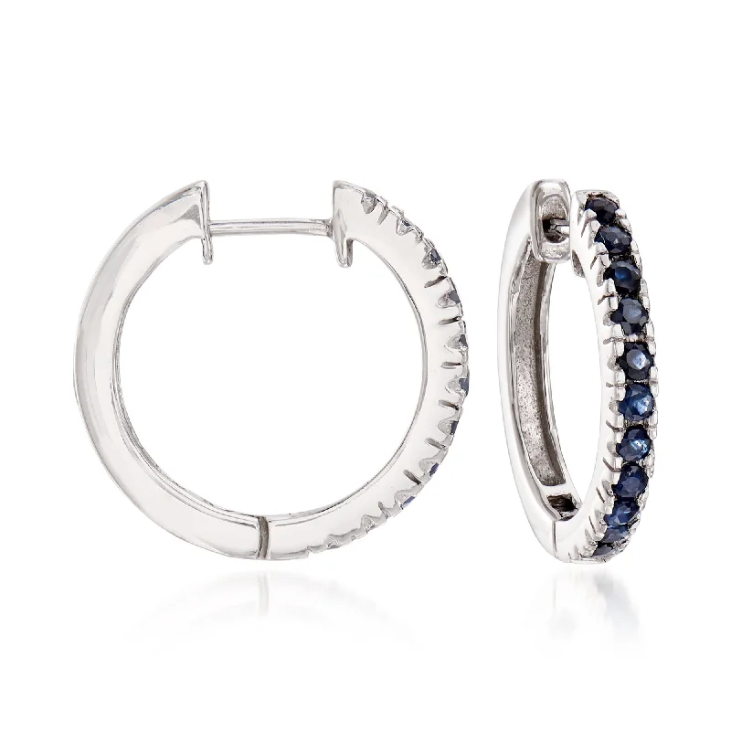 Best hoop earrings with blackened metal for an edgy and bold appearance-Ross-Simons Sapphire Hoop Earrings in Sterling Silver