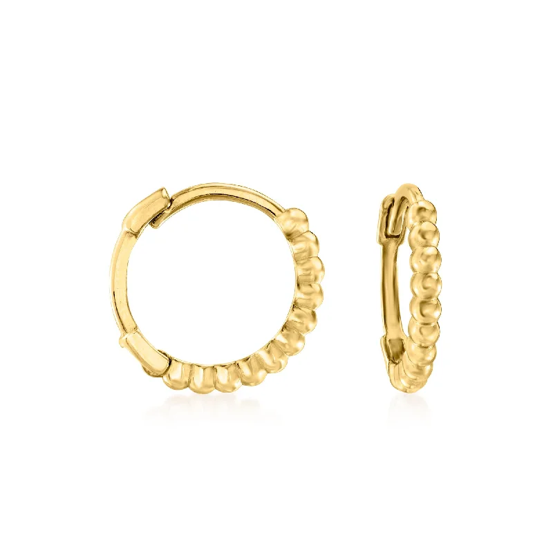 Best hoop earrings with marbled designs for a trendy and artistic effect-RS Pure by Ross-Simons 14kt Yellow Gold Beaded Huggie Hoop Earrings