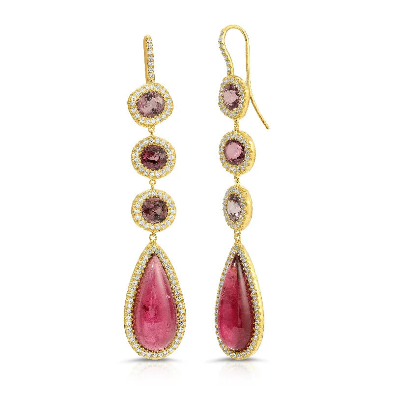 Best hoop earrings with matte finish for a sophisticated, understated design-Rubellite, Spinel & Diamond Earrings - 18.07 Carats