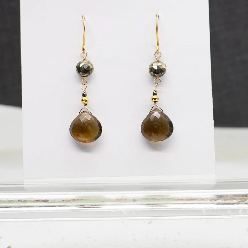 Hoop earrings with a matte finish for a sleek and sophisticated appearance-Smoky Quartz & Pyrite Earrings