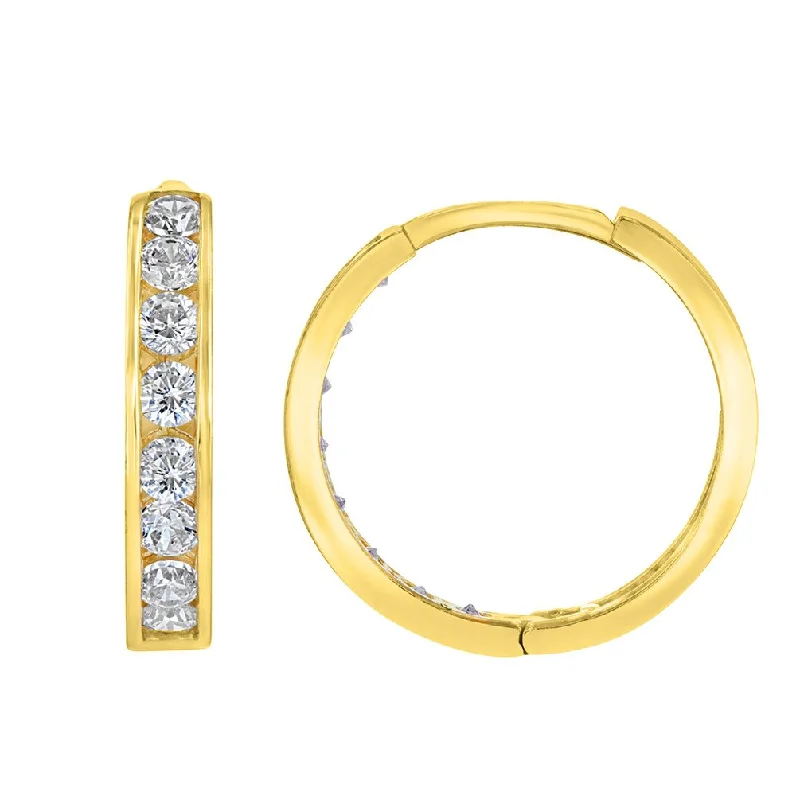 Best hoop earrings with gemstone accents for a colorful and elegant appearance-Solid 14K Yellow Gold CZ Studded Hoop Simple Huggie Earrings, 2.5mm