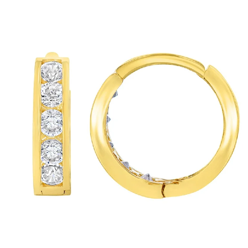 Hoop earrings with satin finishes for a smooth and elegant appearance-Solid 14K Yellow Gold CZ Studded Hoop Small Huggie Earrings, 2.5mm