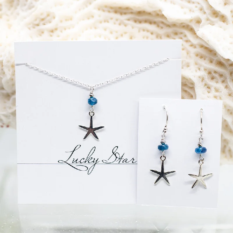 Hoop earrings with open designs for a modern, lighthearted vibe-Starfish Apatite Nautical Set