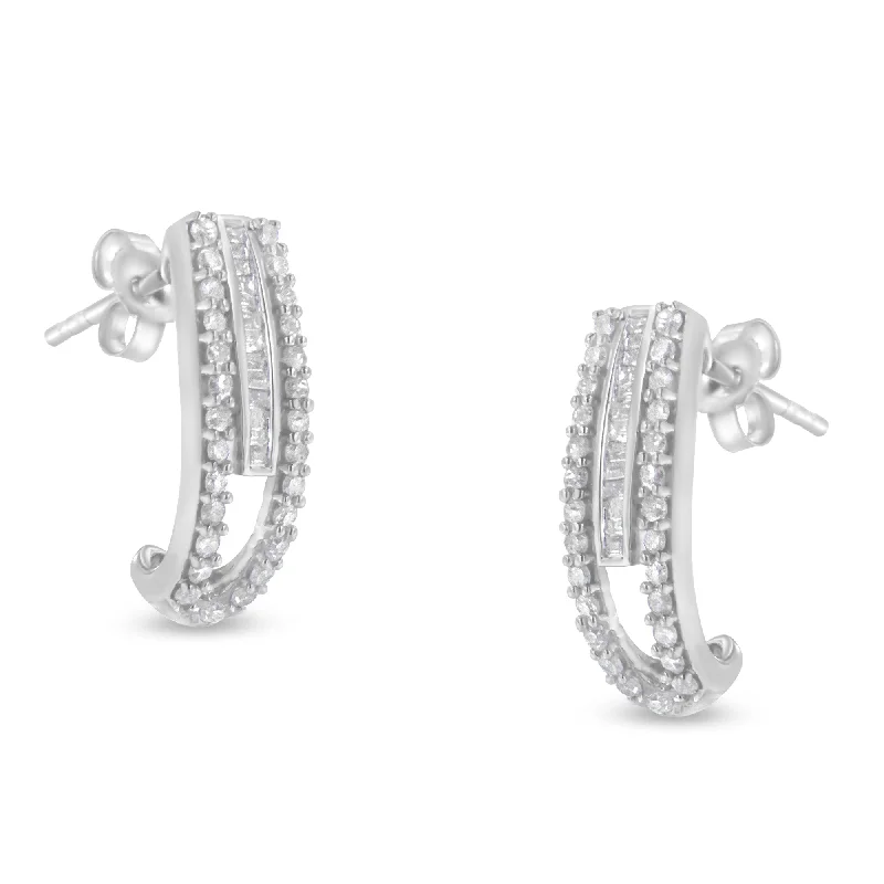 Best hoop earrings with vintage rhinestone embellishments for a retro-glam effect-Sterling-Silver Diamond J-Stud Earring