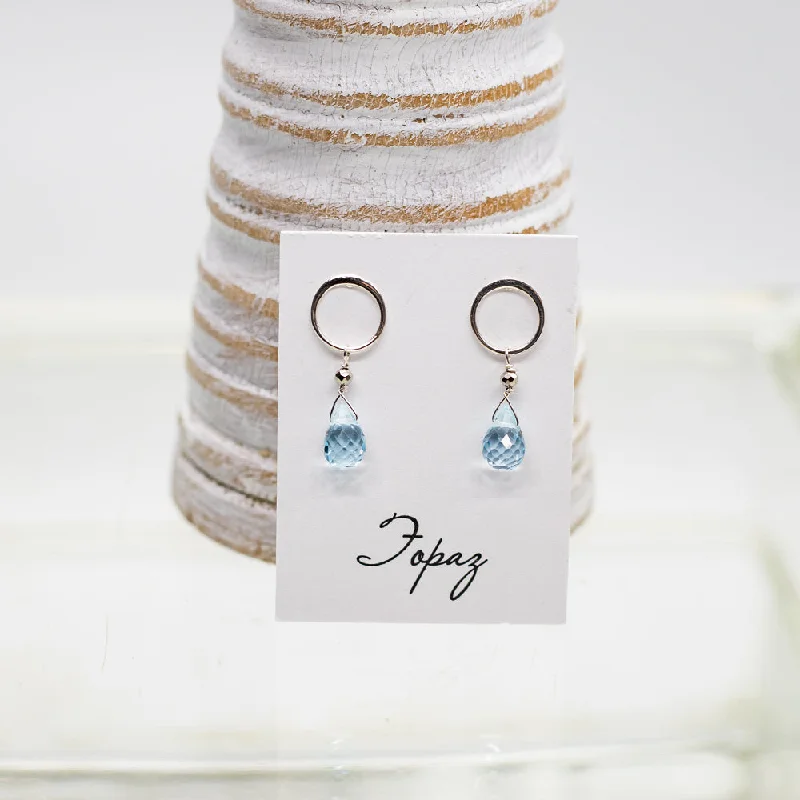 Hoop earrings with enamel stripes for a colorful and eye-catching design-Topaz Luna Silver Earrings