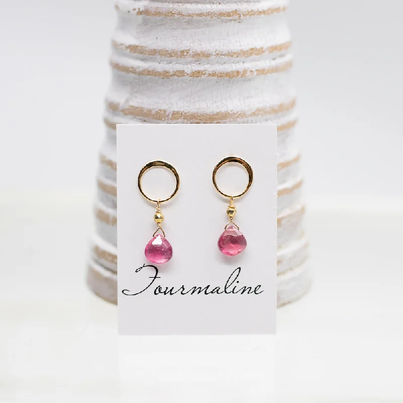 Hoop earrings with rhinestone-studded rims for a glamorous touch-Tourmaline Luna Gold Earrings